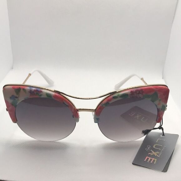 Luxe Retro Cat Eye Floral Pattern Sunglasses - Picture 2 of 3